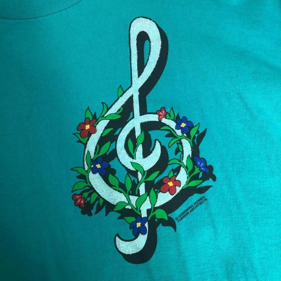 Vintage Treble Music Floral Made USA T Shirt - Picture 4 of 8